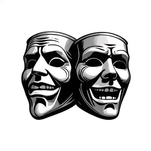 comedy and tragedy masks mechanic tattoo design idea
