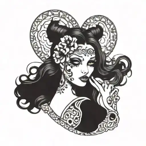 darkside woman with heart shape tattoo design idea