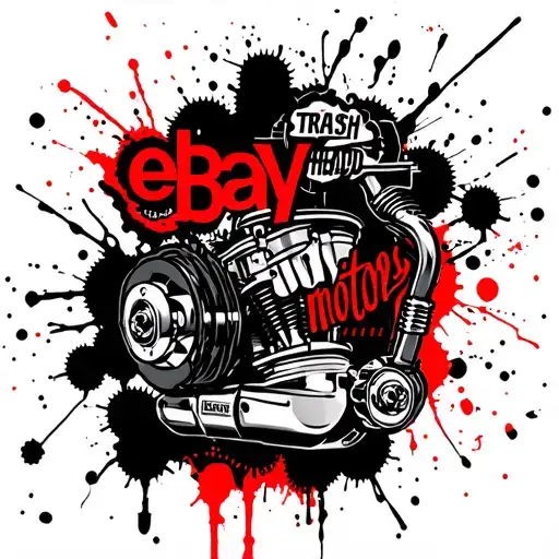 knucklehead motor with the words "eBay motors" with gears instead of splatters tattoo design idea