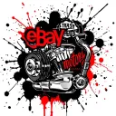 knucklehead motor with the words "eBay motors" with gears instead of splatters tattoo design idea
