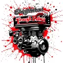 knucklehead motor with the words "eBay motors" with gears instead of splatters tattoo design idea