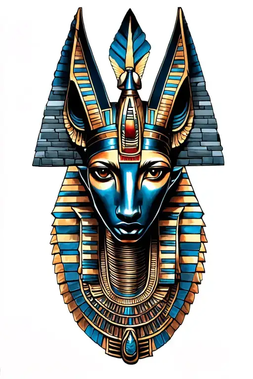 A Fusion Of Egyptian And Inka Symbolism, Anubis And all seing eye On in Machu Picchu tattoo design idea
