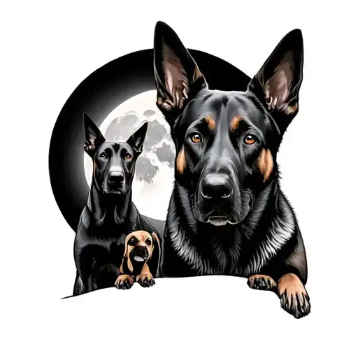 Belgian malinois moonlight background protecting family tattoo design idea