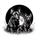 Belgian malinois moonlight background protecting family tattoo design idea