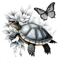 Turtle And Butterfly tattoo design idea