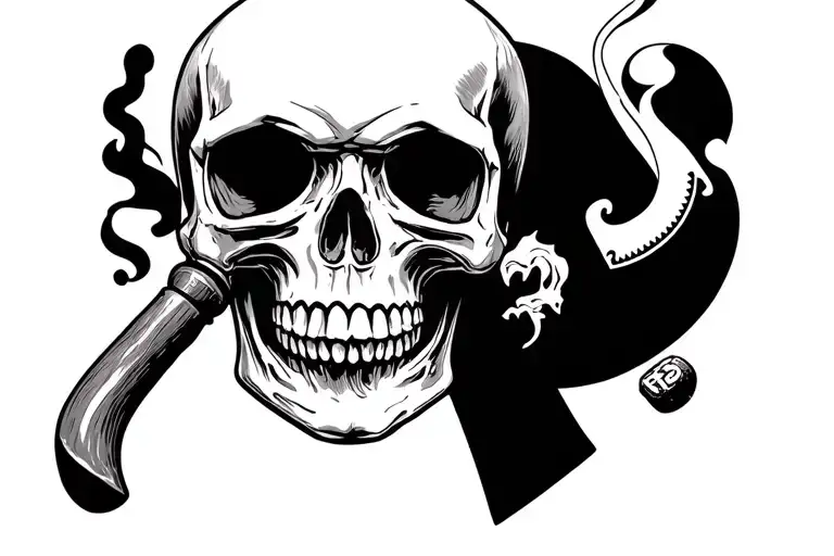 skull smoking blunt, 55, hammer and saw,  tattoo design idea