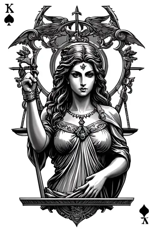 lady justice like a taroot card tattoo design idea
