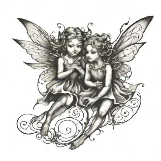 2 little fairies flying tattoo design idea