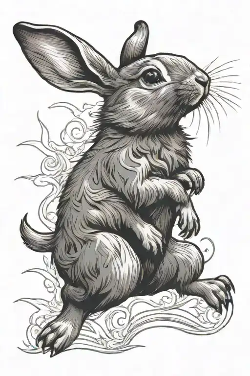 Running rabbit sitting tattoo design idea