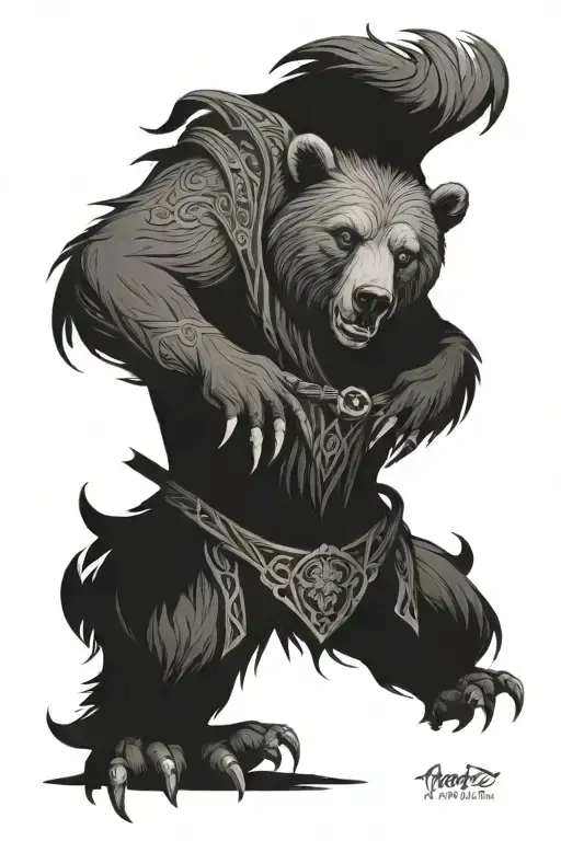 Mor'du bear from Brave, paganic vril nature, majestic and determined tattoo design idea