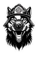 wolf head with a firefighter mask tattoo design idea