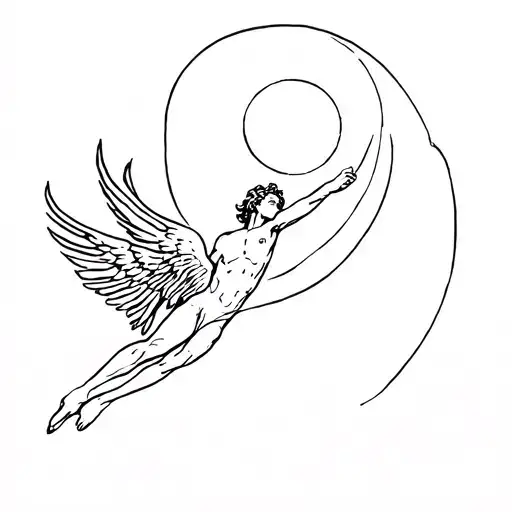 Icarus falling from the sky with sun shining tattoo design idea