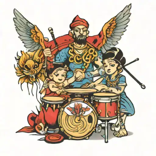drummer and children surrounded tattoo design idea