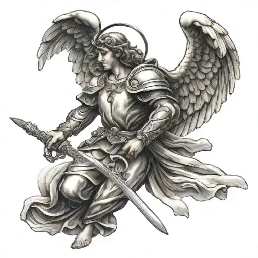 guardian angel holding a sword tattoo design idea