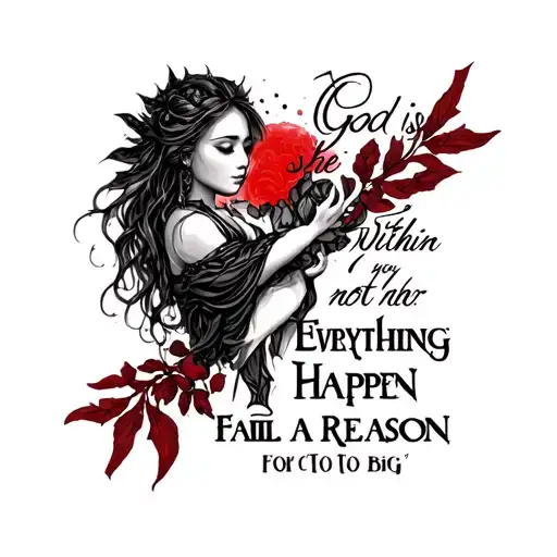 god is within her she will not fail everything happen for a reason you can also add a little bit of red not to big  tattoo design idea