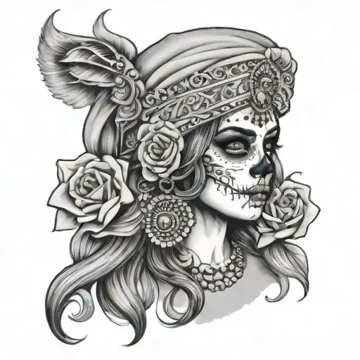 gypsy woman skull tattoo design idea