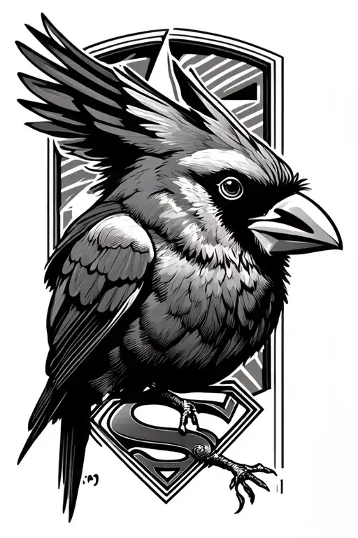 cardinal bird and superman emblem  tattoo design idea