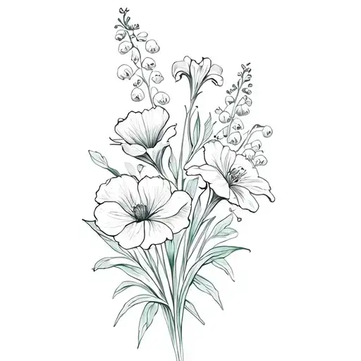 wrap tattoo with carnations iris lily of the valley and delphinium  tattoo design idea
