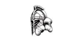 A sketch of a Roman gladiator helmet with boxing gloves hanging off the sides, blending the client's love for Rome and boxing tattoo design idea