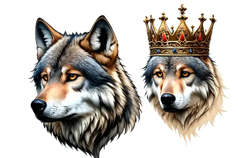 lone wolf with crown and looking at side tattoo design idea