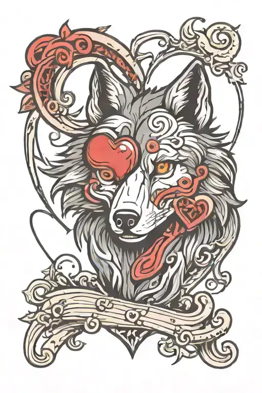 wolf in a heart tattoo design idea