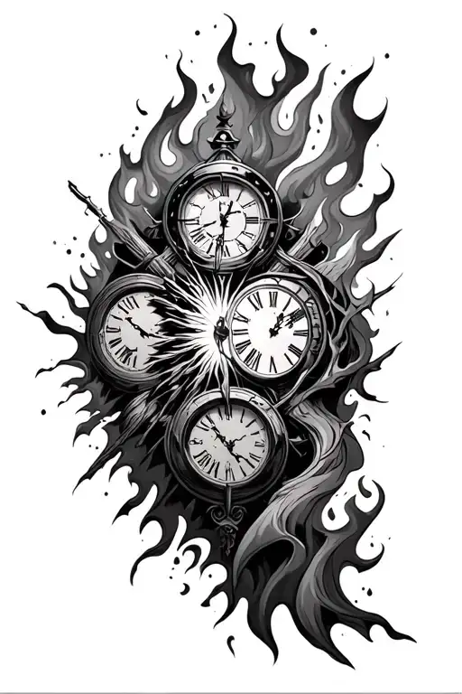 Chronos with broken clocks and fire tattoo design idea