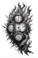 Chronos with broken clocks and fire tattoo design idea