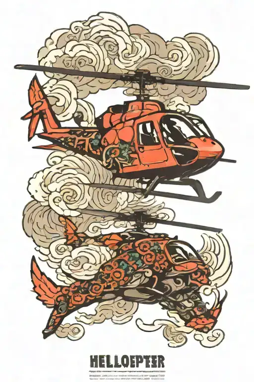 helicopter flying tattoo design idea