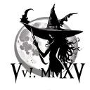 "IV.V.MMXIV" sexy witch silhouette over full moon tattoo design idea