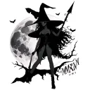 "IV.V.MMXIV" sexy witch silhouette over full moon tattoo design idea