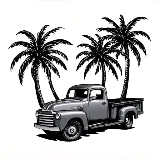 palmtree trucks tattoo design idea