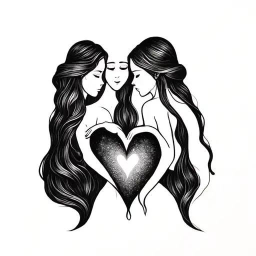 three sister small heart simple tattoo design idea