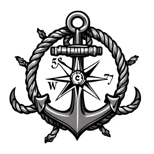 anchor with rope around it and a compass in the middle of the anchor with a 27 crested on the anchors side  tattoo design idea