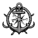 anchor with rope around it and a compass in the middle of the anchor with a 27 crested on the anchors side  tattoo design idea