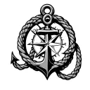 anchor with rope around it and a compass in the middle of the anchor with a 27 crested on the anchors side  tattoo design idea
