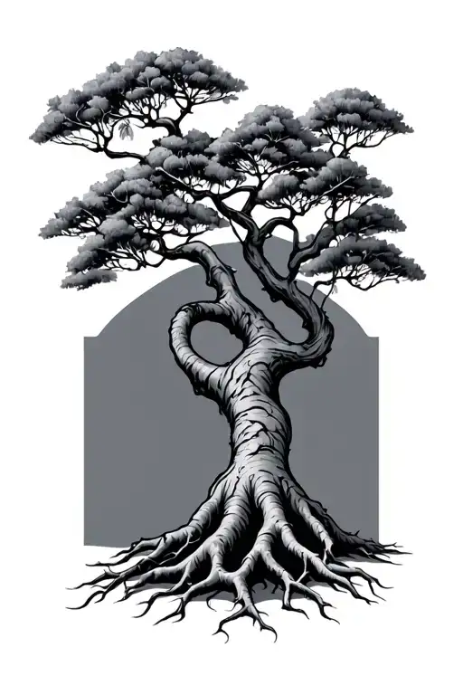 Ceiba tree with branches and roots spreading tattoo design idea