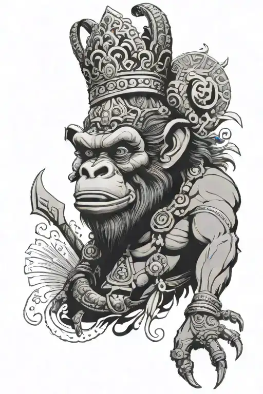 Maya themed ape king tattoo design idea