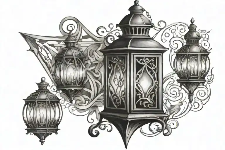 Diamond shaped Gothic lantern tattoo design idea