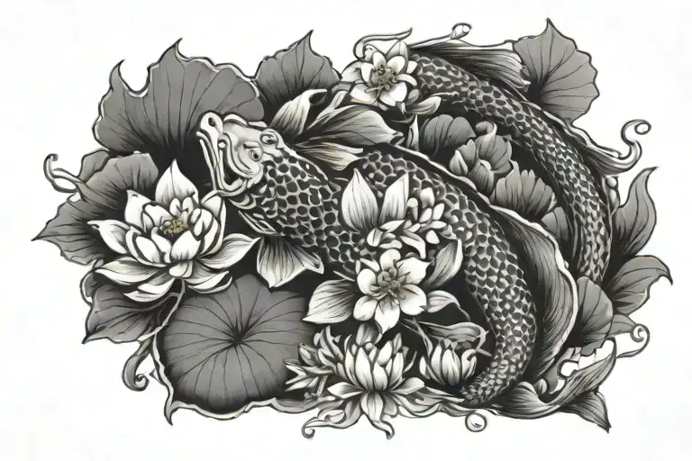 dragon koi fish lotus flower tattoo design idea
