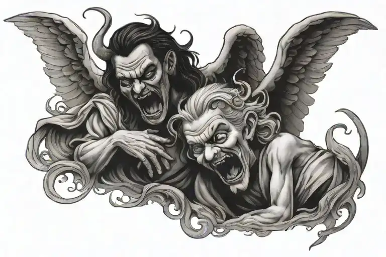 crying angel and laughing demon  tattoo design idea