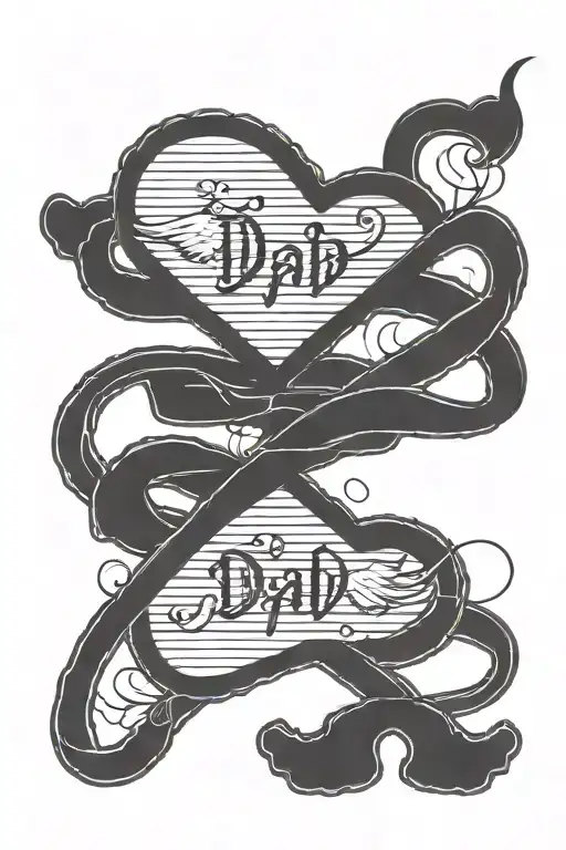 Dad with date 27 10 2024 with heartbeat line and angel wings and heart tattoo design idea