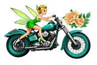 tinker bell on a motorcycle riding tattoo design idea