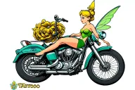 tinker bell on a motorcycle riding tattoo design idea