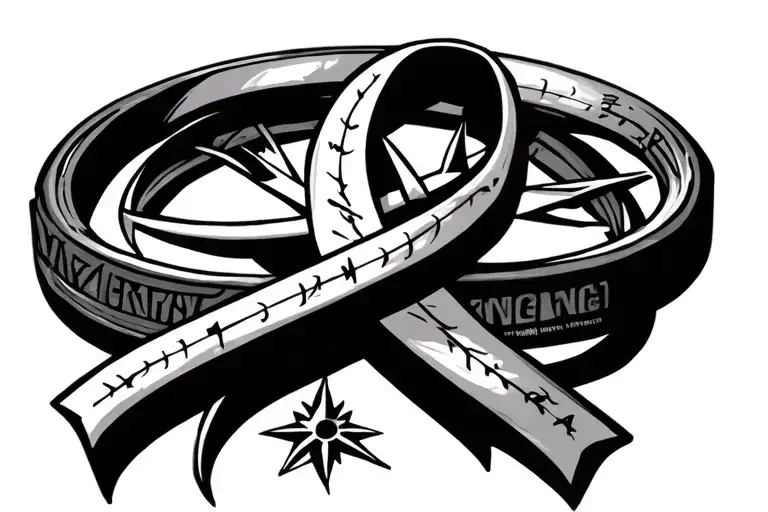 compass cross  intertwined cancer ribbon tattoo design idea