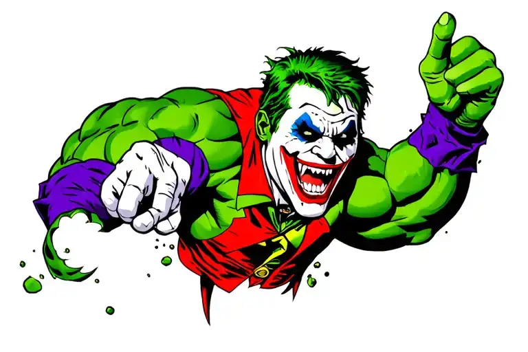 joker flipping middle finger to the incredible hulk tattoo design idea