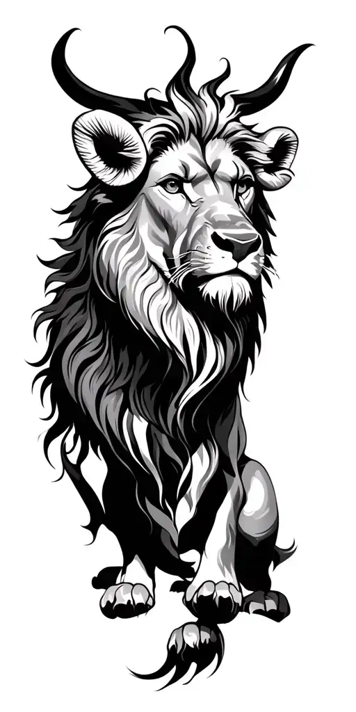 sun, lion and ox tattoo design idea