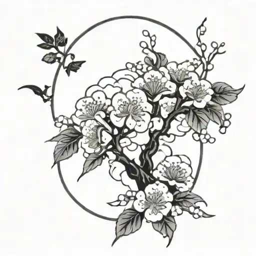 Cloud Japanese Leafs Cherry Blossom tattoo design idea