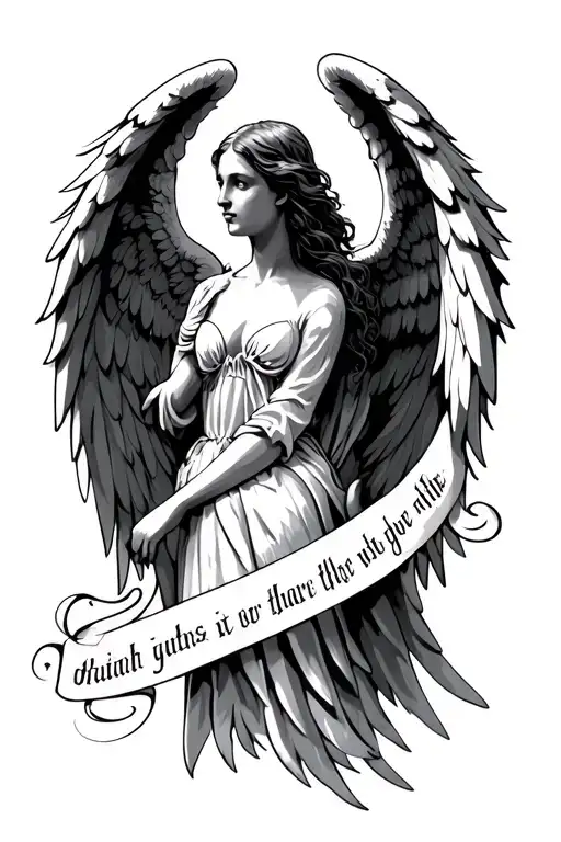 angels or wings with words written tattoo design idea