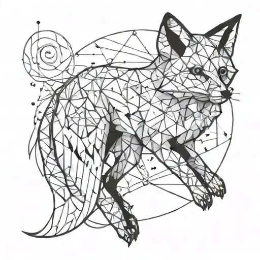 The fox envelops the moon. The fox itself in the form of lines tattoo design idea