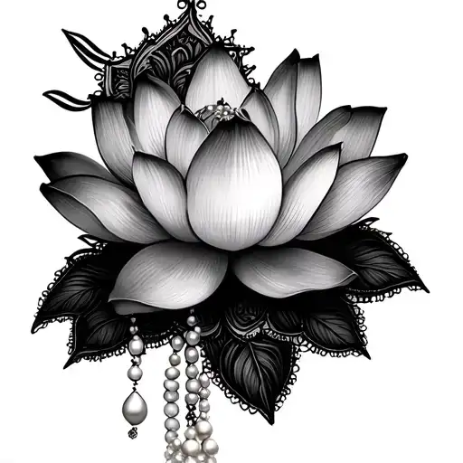 lotus flower in mandala style with lace and pearl garter tattoo design idea